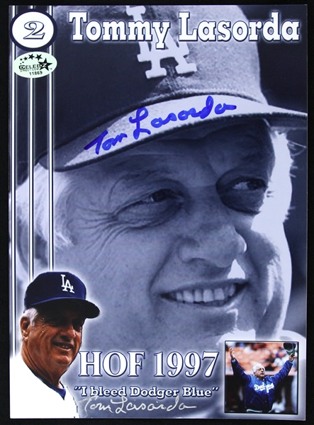 Tommy Lasorda 2x Signed Hall of Fame Icon 5x7 Postcard, Los Angeles Dodgers (JSA)