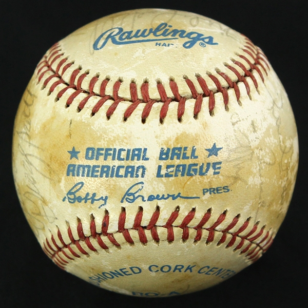 1985-89 Hall of Fame & Star Multi Signed OAL Brown Baseball w/ 21 Signatures Including Johnny Mize, Lefty Gomez, Jake Gibbs, George Scott & More (JSA)
