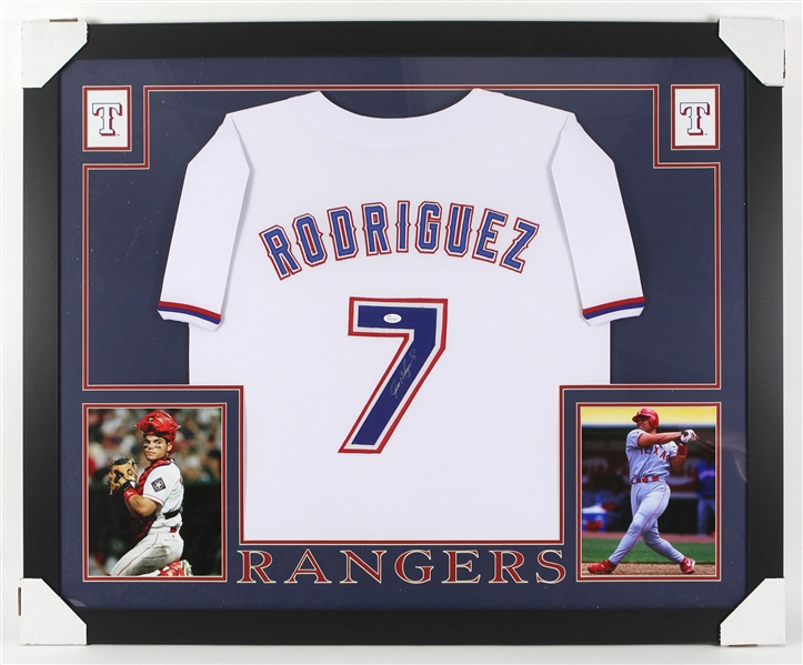 2016 Ivan Rodriguez Texas Rangers 36" x 44" Framed Signed Jersey *JSA*
