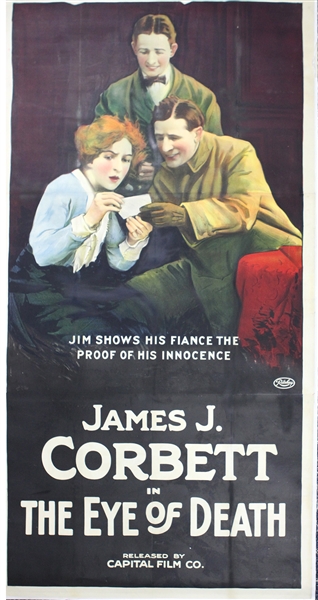 1919 James Corbett "The Eye of Death" 42" x 80" Canvas Backed Film Poster