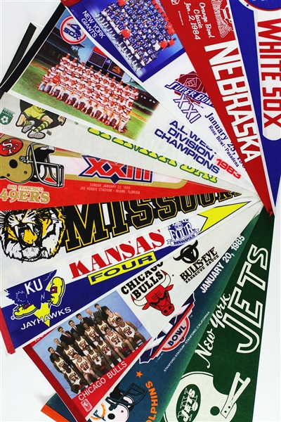 1970s to Present Assorted Baseball, Basketball, College and Football Pennants (75+)