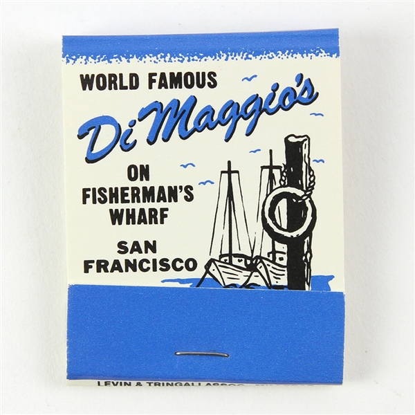 Vintage Matchbook from World Famous DiMaggios on Fisherman’s Wharf with Picture of Joe DiMaggio New York Yankees on Back