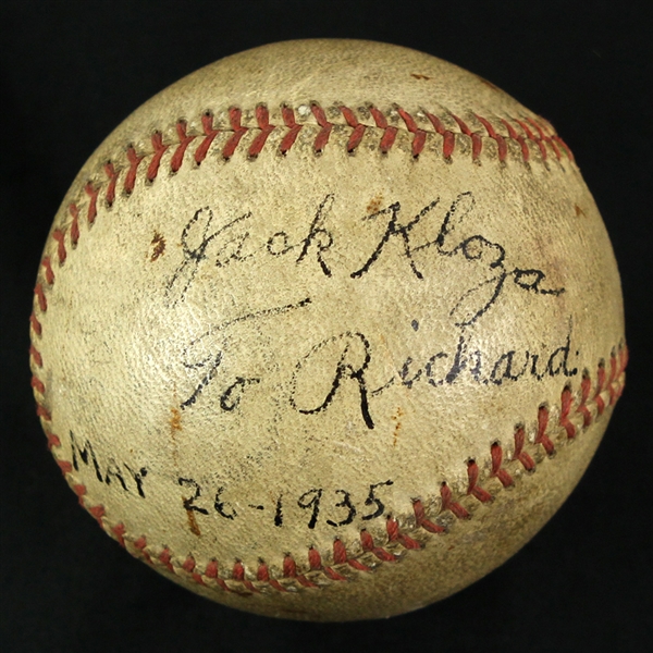 1935 Nap "Jack" Kloza Milwaukee Brewers Signed Baseball