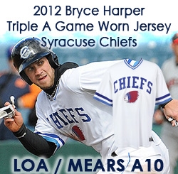 2012 Bryce Harper Syracuse Chiefs Triple A Game Worn Jersey (Syracuse Chiefs LOA / MEARS A10)