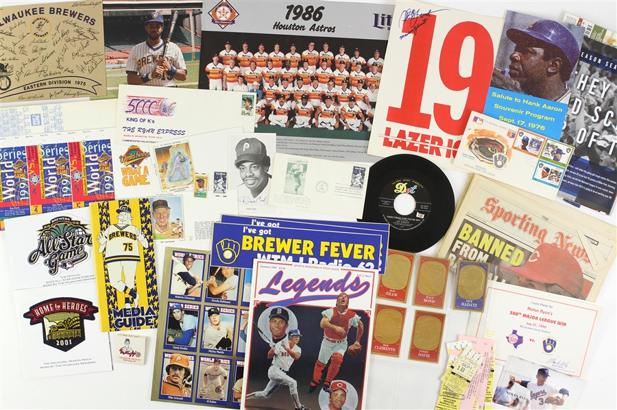 1950’s-90’s  Baseball Memorabilia Collection - Lot of  175+ Including  Autographs, tickets, cards, media guides, photos, cachets 