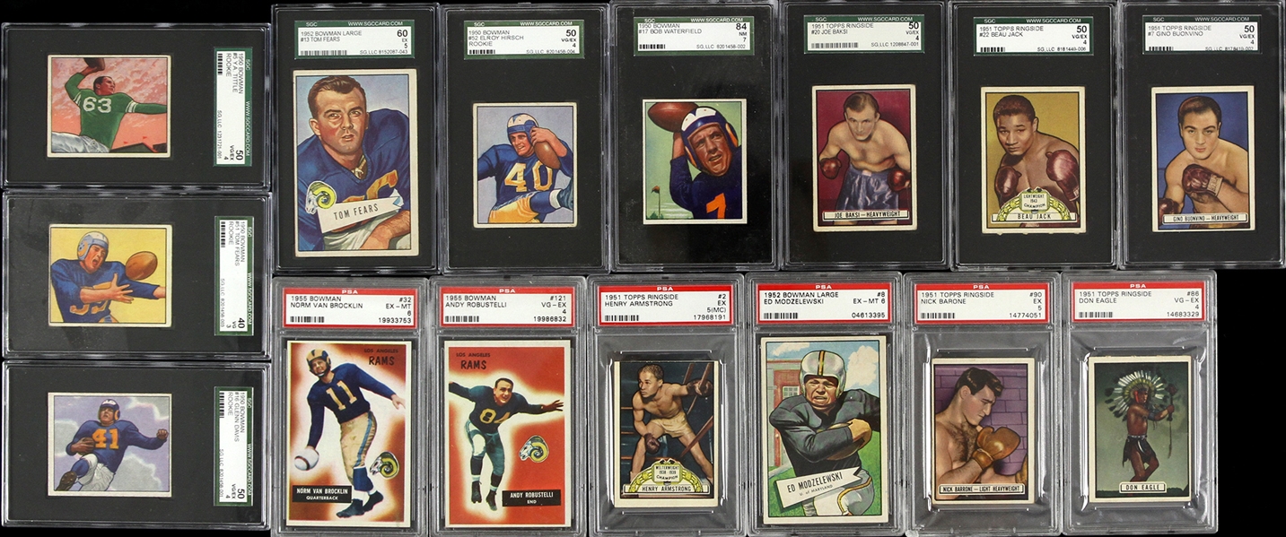 1950s Football and Boxing Cards (Lot of 126) SGC Graded 1950, 1951, 1952 Bowman, Ringside Boxing