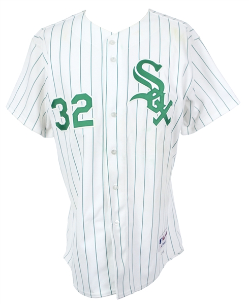 2005 Dustin Hermanson Chicago White Sox St. Patrick’s Day Spring Training Game Used and Autographed Home Jersey (MEARS LOA)