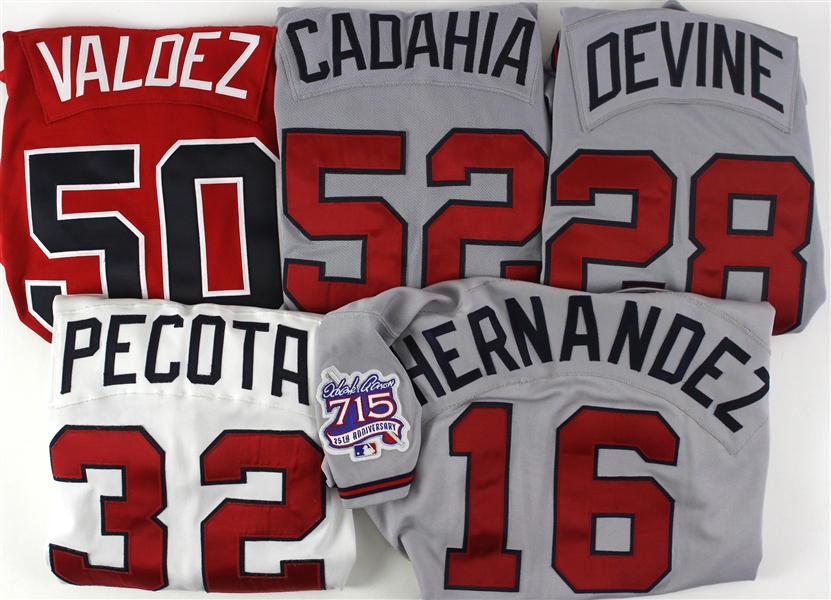 1993-2010 Atlanta Braves Game Worn and Team Issued Jerseys Including Jose Hernandez, Luis Valdez and More (Lot of 5)(MEARS LOA)