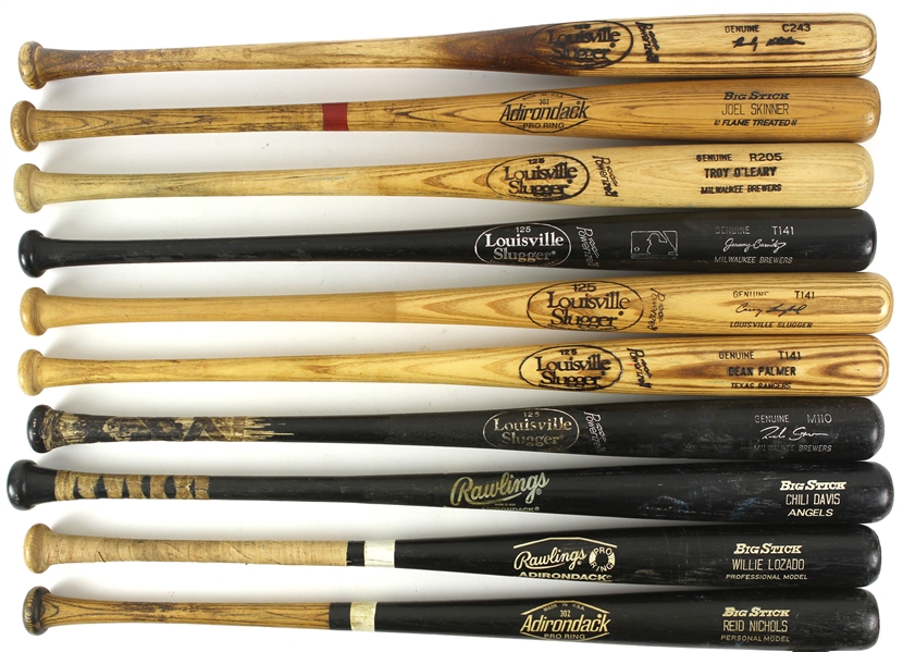 1980’s – 2000’s Professional Model Game Used bat Collection Lot of 10 w/ Richie Sexson, Jeromy Burnitz, Carney Lansford, Chili Davis, Dean Palmer and more (MEARS LOA)
