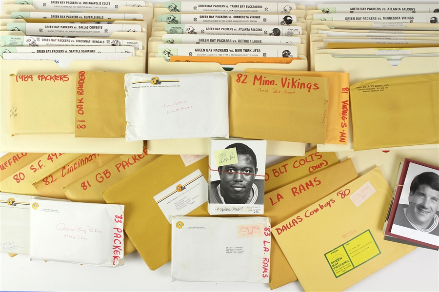 1980s NFL Press Photos and Release Collection (31 Envelopes, 100+ Items)