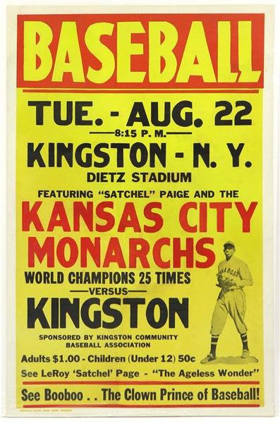 1940s Satchell Paige Kansas City Monarchs 14"x22" Broadside Poster