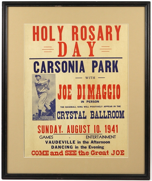 Rare 1941 Joe DiMaggio 17x24 Broadside Appearance Advertising 