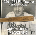 1926-1934 Pie Traynor Pittsburgh Pirates Hand Turned Spalding Professional Model Game Used Bat (MEARS A6.5)