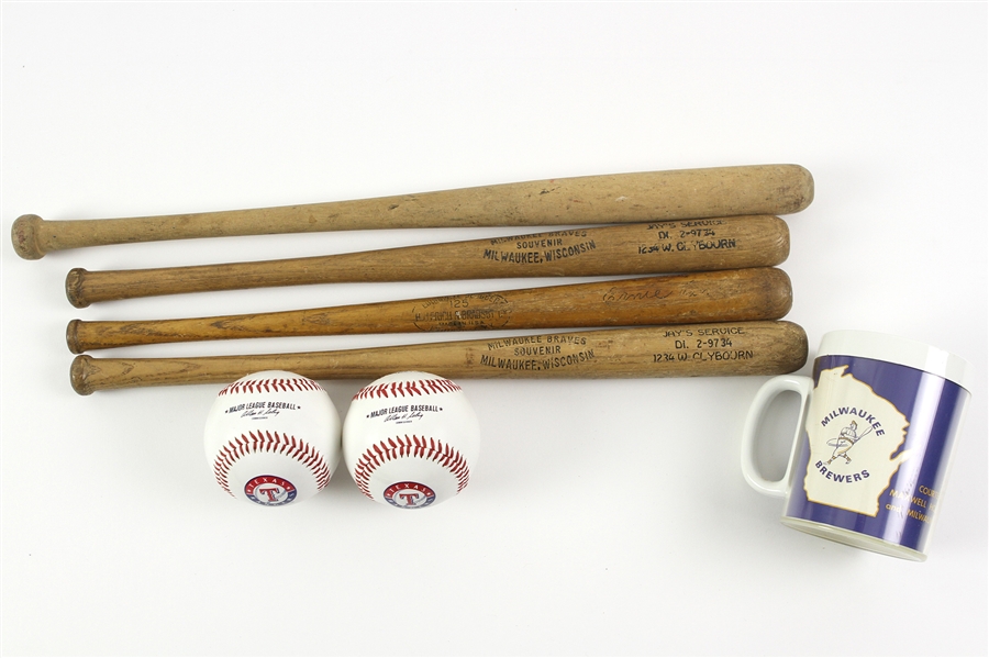 1980s Milwaukee Brewers Mini Bats, Baseballs, Tickets Stubs (Lot of 10)