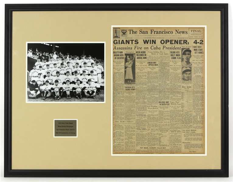 1933 New York Giants Framed 31x41 World Series Newspaper and Team Photo