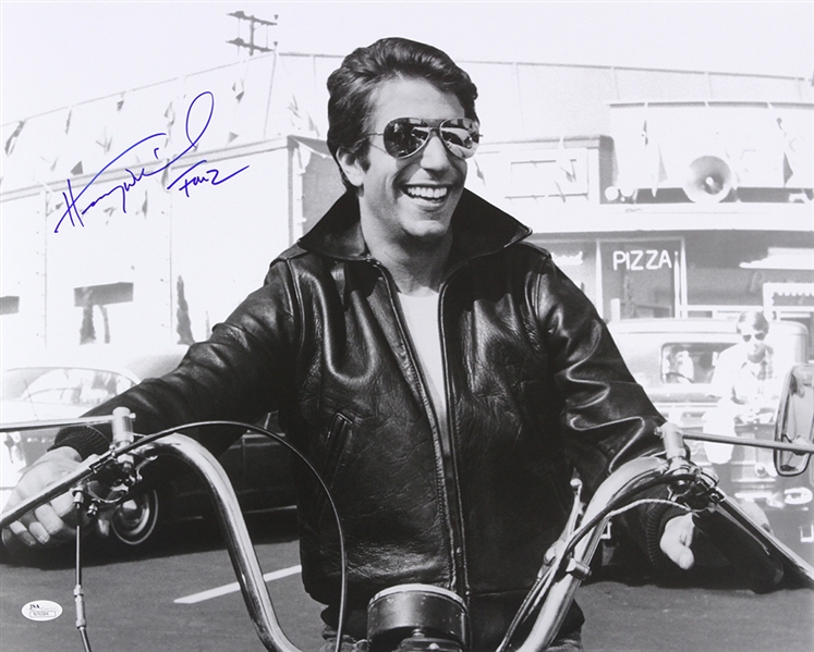 1974-1984 Henry Winkler Happy Days (riding motorcycle) Signed LE 16x20 B&W Photo (JSA)