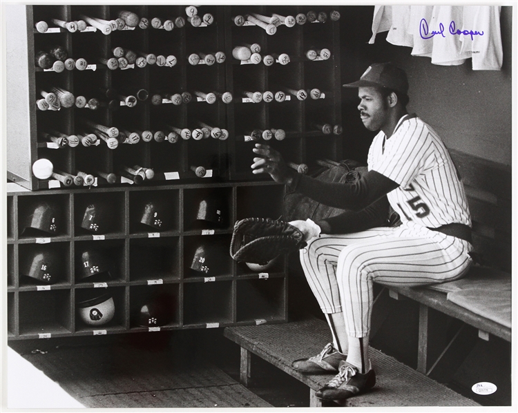 1977-1987 Cecil Cooper Milwaukee Brewers Dugout W/ Equipment Signed LE 16x20 B&W Photo (JSA)