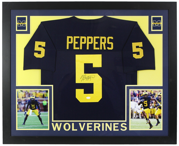 2017 Jabril Peppers Michigan Wolverines 36" x 44" Framed Display w/ Signed Jersey (*JSA*)