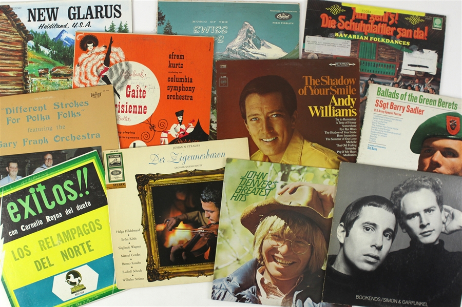 1940’s – 1970’s Various Vinyl Records Including Simon and Garfunkel, John Denver, Wayne Newton and More (Lot of 43)
