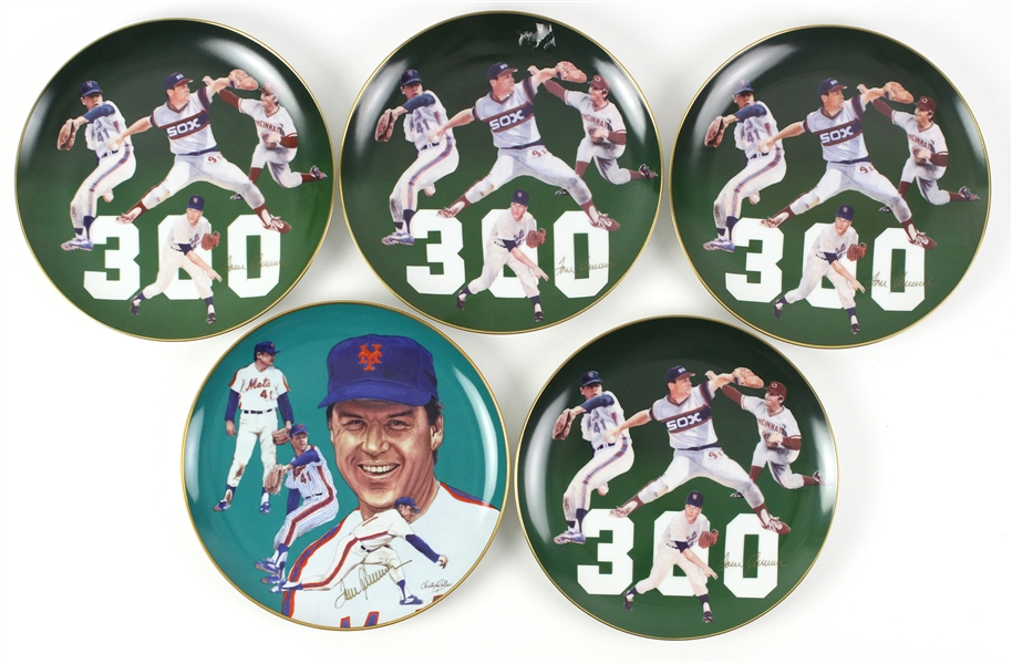 1983-86 Tom Seaver New York Mets/Reds/White Sox Facsimile Signed Hackett Commemorative Plates (Lot of 5)