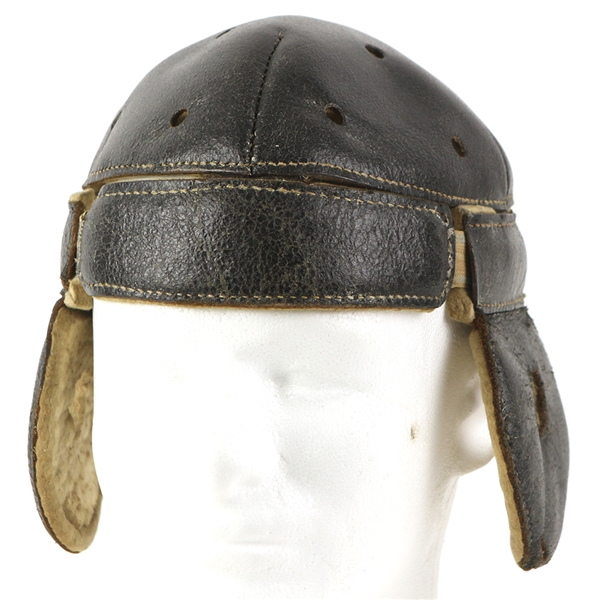 1920s Dog Ear Black Leather Football Helmet