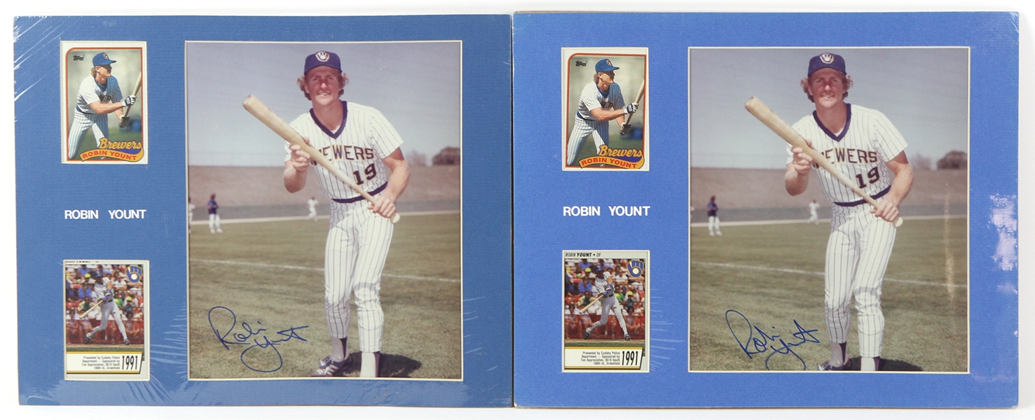 11" x 14" Robin Yount Mounted Baseball Cards and Signed Photo (Lot of 2) (JSA)