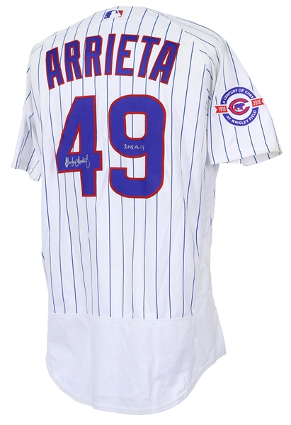 2016 (June 5th) Jake Arrieta Chicago Cubs Game Worn Home Jersey (MEARS A10 / Copy of Agent Letter)