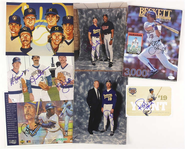 1980’s-2000’s Robin Yount Milwaukee Brewers Autograph Collection - Lot of 7 Including Photos, Beckett Magazine, Photo Card and more (JSA)
