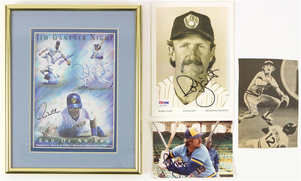 1970’s-1990’s Robin Yount Paul Molitor Jim Gantner Milwaukee Brewers Autograph Collection - Lot of 4 Including Photos & End of An Era 5x7 (JSA)