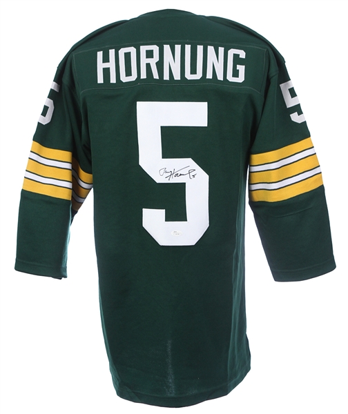 Paul Hornung Green Bay Packers Signed Throwback #5 Green Jersey (JSA)