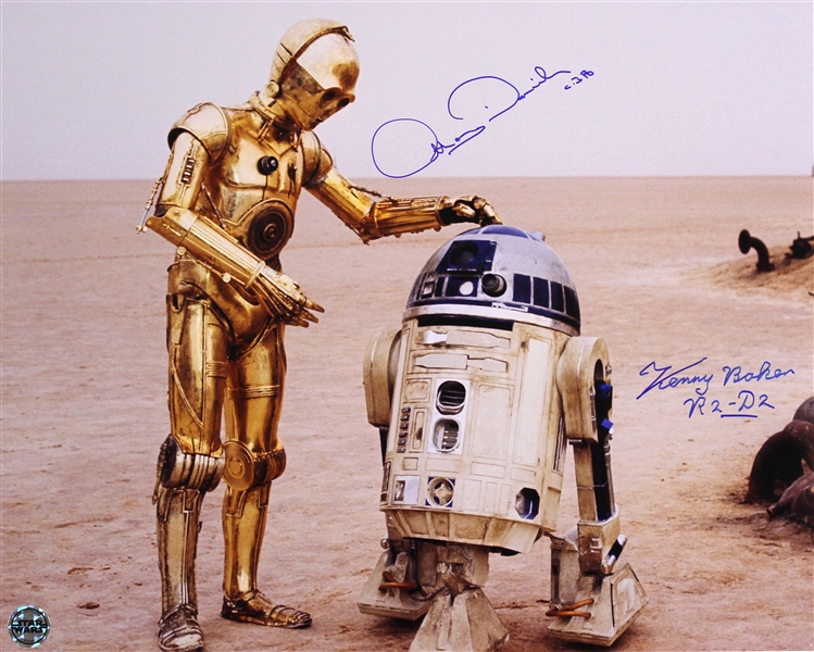 1977 R2-D2 & C3-PO Anthony Daniels/Kenny Baker (desert shot) Signed LE 16x20 Color Photo (JSA)