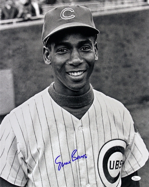 Ernie Banks Chicago Cubs (1953-71) Signed LE 16x20 B&W Photo (JSA)