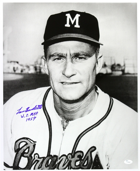 1953-1957 circa Lew Burdette Milwaukee Braves Signed LE 16x20 B&W Photo (JSA)