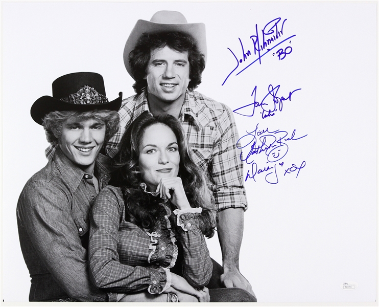 1979-1985 John Schneider Tom Wopat Catherine Bach Dukes of Hazzard Signed 16x20 B&W Photo (JSA)