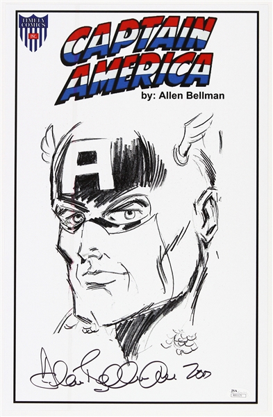 1941 circa Allen Bellman Captain America Timely Comics Head Turned Signed 11x17 Sketch Print (JSA)