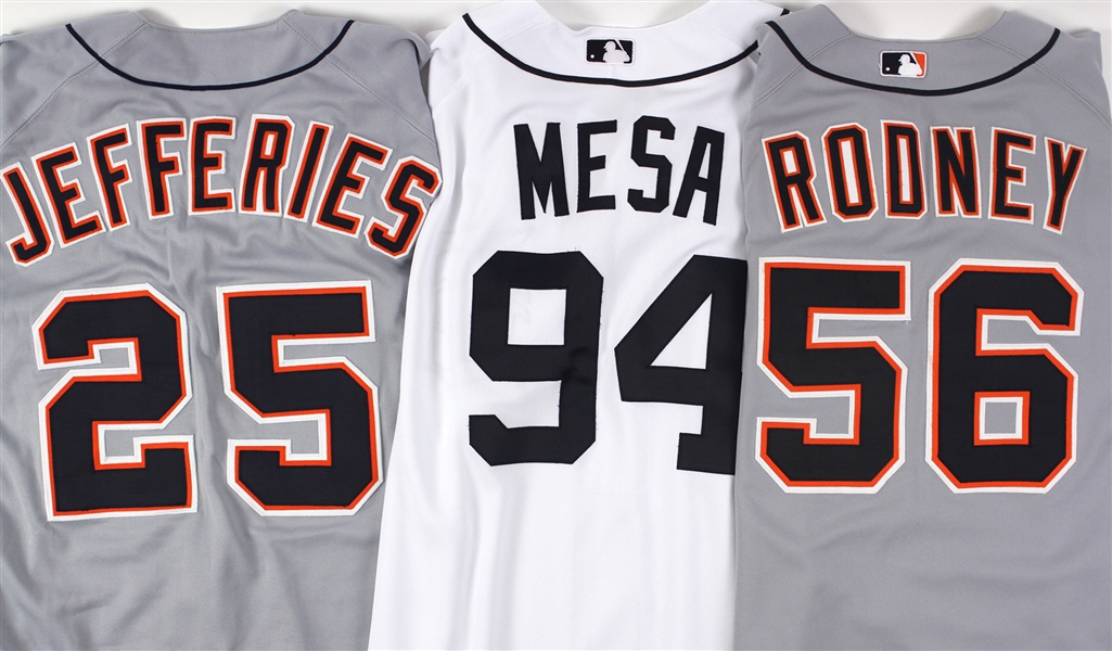 1999-2007 Detroit Tigers Game Used Jerseys Including Gregg Jefferies, Fernando Rodney, and Jose Mesa (Lot of 3) (MEARS LOA)