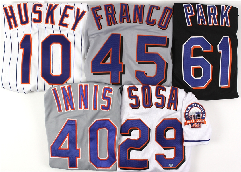 1989-2008 New York Mets Team Issued and Game Used Jerseys Including Julio Franco, Butch Huskey and More (Lot of 5) (MEARS LOA)
