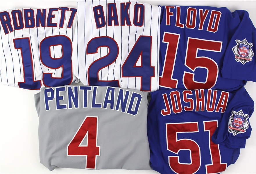 2001-2009 Chicago Cubs Team Issued Jerseys Including Cliff Floyd, Paul Bako, and More (Lot of 5) (MEARS LOA)