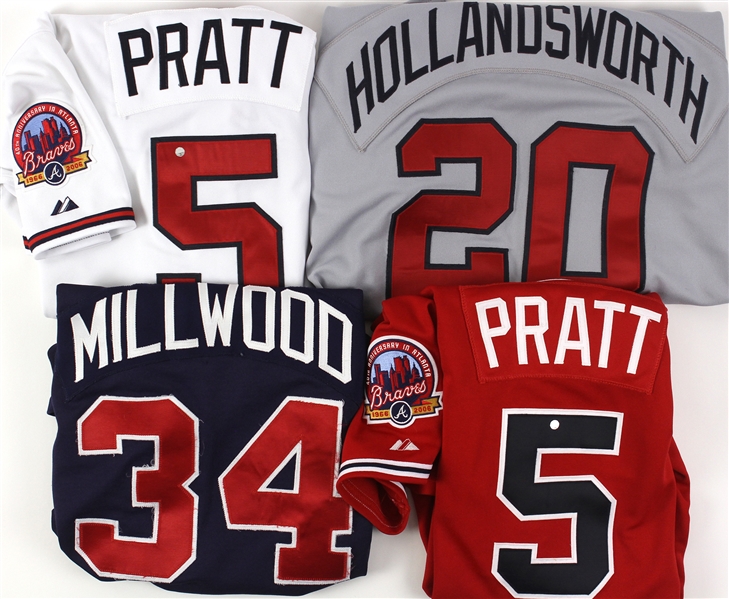 1997-2006 Atlanta Braves Team Issued Jerseys Including Todd Pratt, Todd Hollandsworth and Kevin Millwood (Lot of 4) (MEARS LOA)