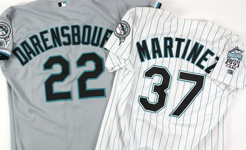 1993-2002 Florida Marlins Team Issued and Game Used Jerseys Including Jose Martinez and Vic Darensbourg (Lot of 2)(MEARS LOA)