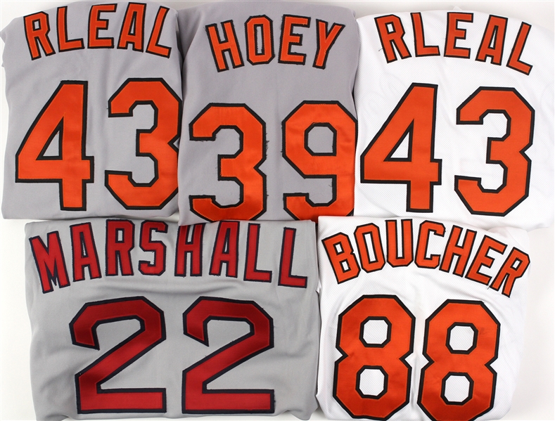 1990-2008 Boston Red Sox and Baltimore Orioles Team Issued Jerseys Including Mike Marshall, Sandy Rleal and More (Lot of 5)(MEARS LOA)