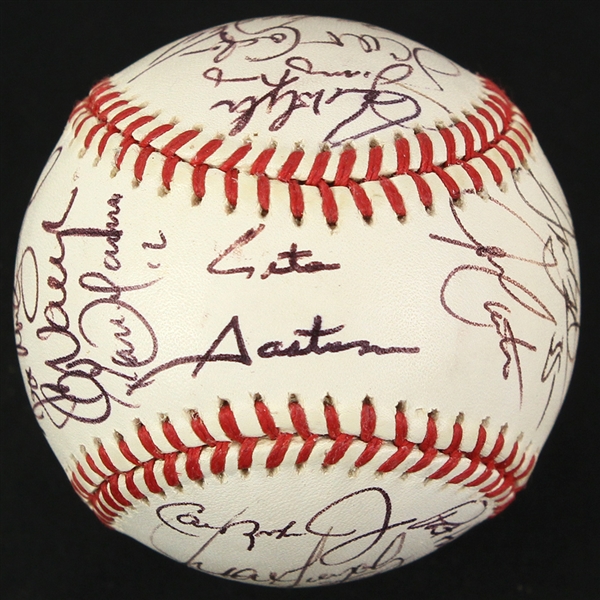 1993 American League All Stars Team Signed OAL Brown Baseball w/ 26 Signatures Including Kirby Puckett, Cal Ripken Jr., Ken Griffey Jr. & More (JSA)
