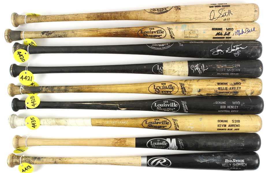1990’s-2000’s Professional Model Game Used bat Collection Lot of 25 w/ Brady Anderson, Edwin Encarnacion, JD Drew, Orlando Merced and more (MEARS LOA)