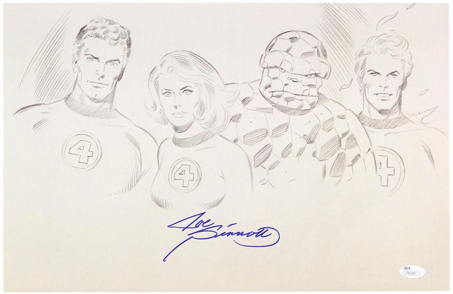 1990s Joe Sinnott Fantastic Four Pencil Sketch Signed 11x17 B&W Print (JSA)