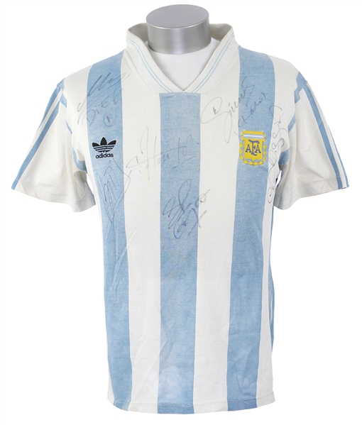 1990s Argentina Soccer Team Multi Signed Jersey w/ 7 Signatures Including Diego Maradona (x2) & More (*Full JSA Letter*)