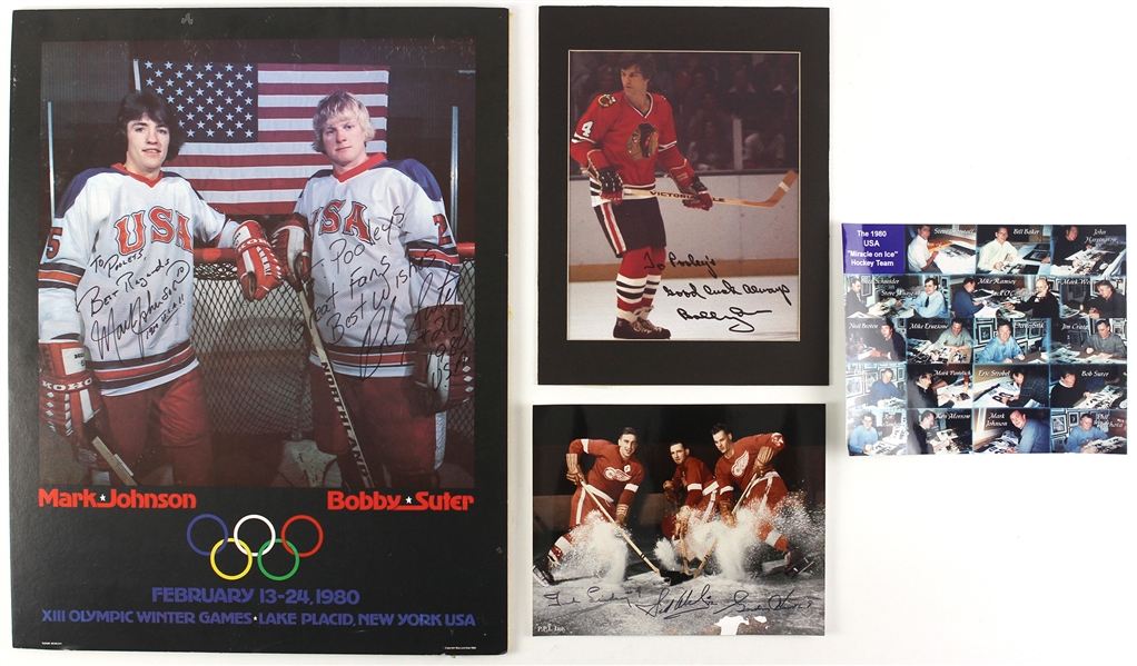 1980s Hockey Signed Photos Including Mark Johnson, Sid Abel, and more (JSA)