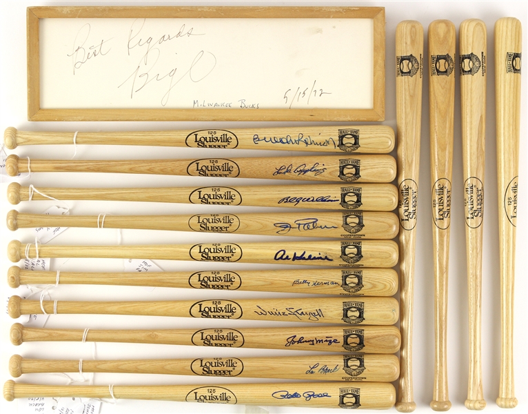 Pete Rose, Jim Palmer, Al Kaline, and More Autographed Louisville Slugger Mini Bats, Baseball & Plaque (JSA)