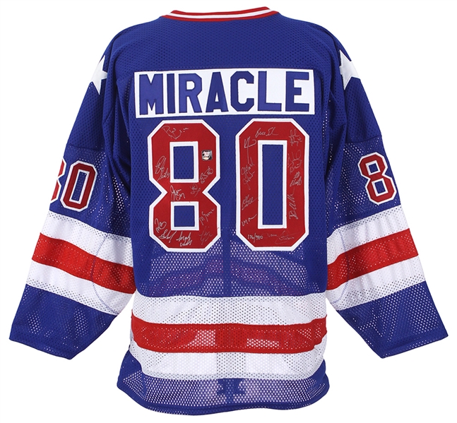 1980 USA Olympic Hockey Miracle On Ice Team Signed Jersey w/ 20 Signatures (JSA) 176/980