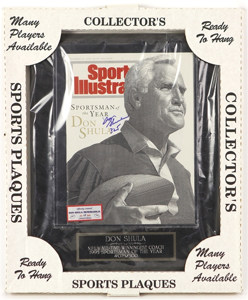 1993 Don Shula Miami Dolphins Signed Sports Illustrated and 12" x 15" Plaque (JSA)
