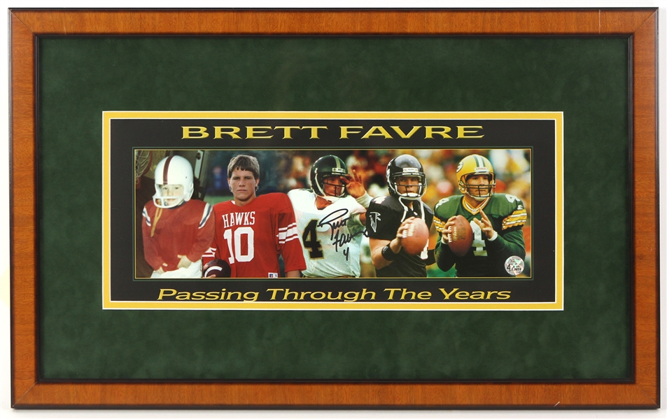 1990s Brett Favre Green Bay Packers Signed 15 1/2" x 25" Framed Photo (Brett Favre Hologram)